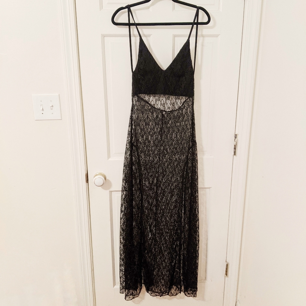 Vintage Full Length Black Lace Lingerie Night Gown
